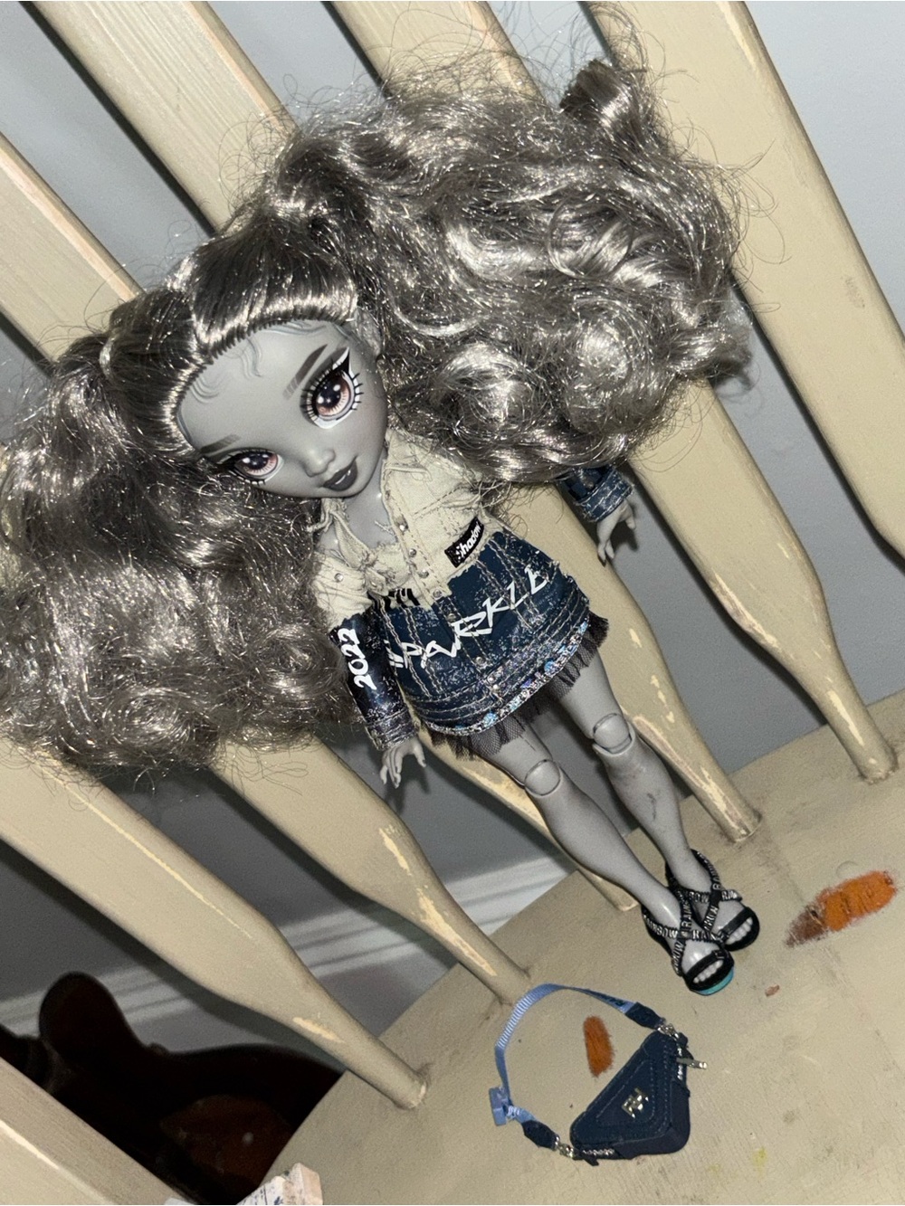 Rainbow high Sparkle Denim Jacket & Skirt Set - Silver Gray